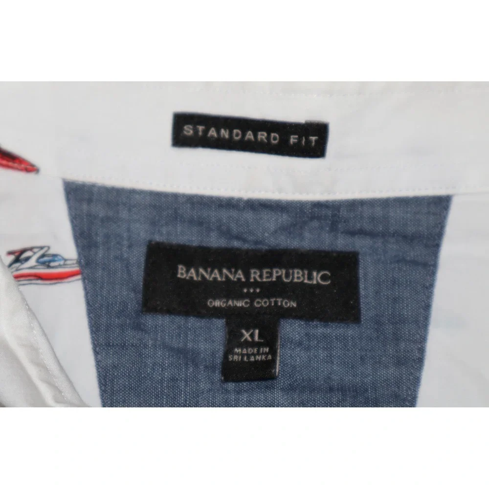 Banana Republic Button Down Shirt Mens XL White Sailboat Speedboat Print